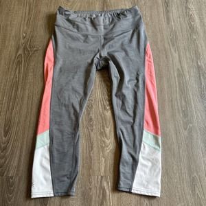Athleta Cropped‎ Yoga Pants Reflective Gray Pink Turquoise Medium 21” Inseam
